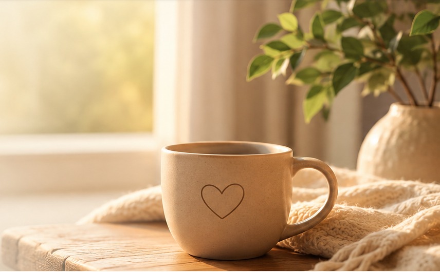 A warm, peaceful room with a cup of tea